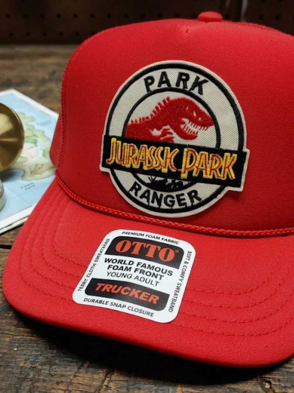 Jurassic Park Ranger Patch Red OTTO Foam Rope Snapback Hat Youth Small New 90s